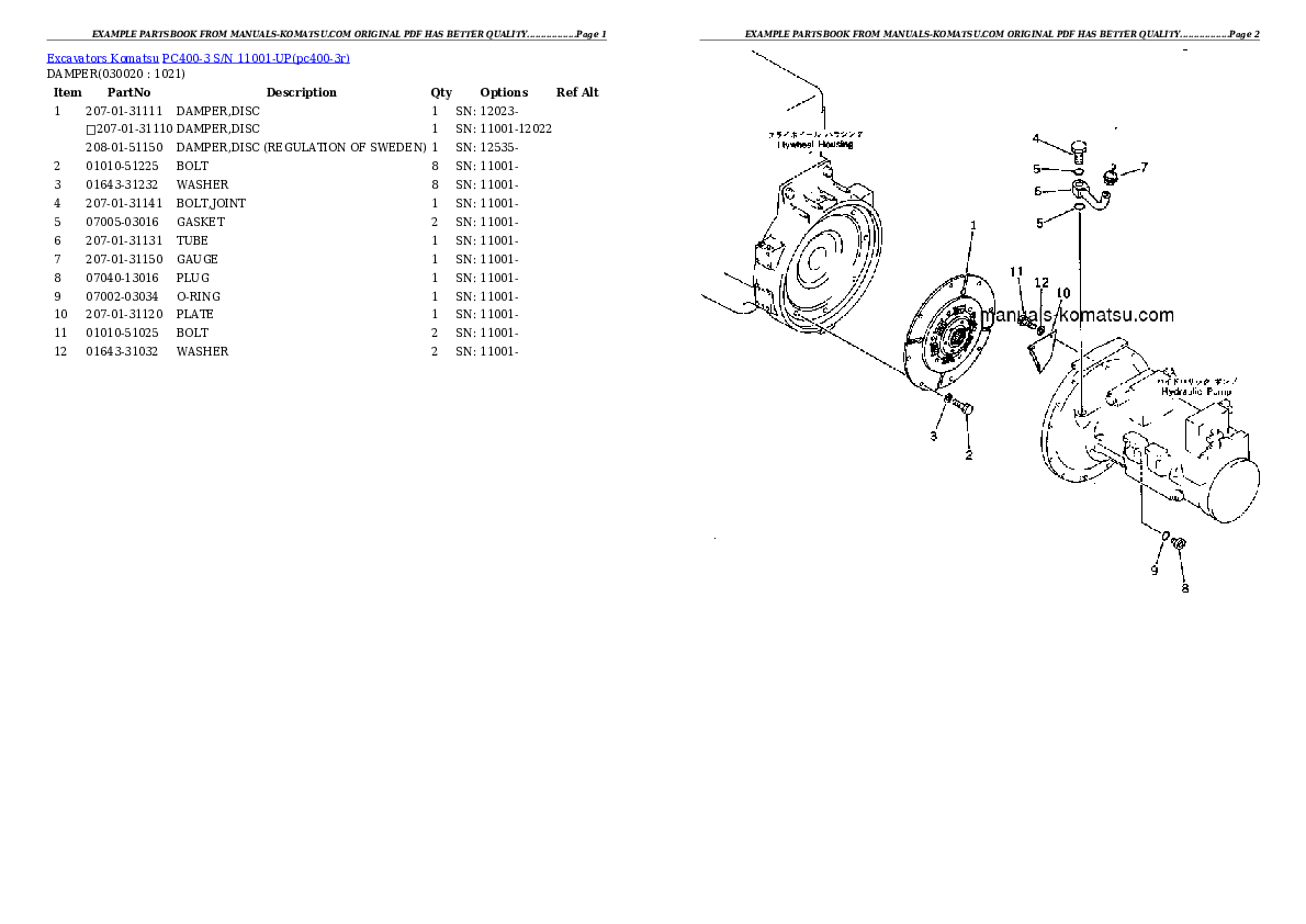 PC400-3 S/N 11001-UP Partsbook