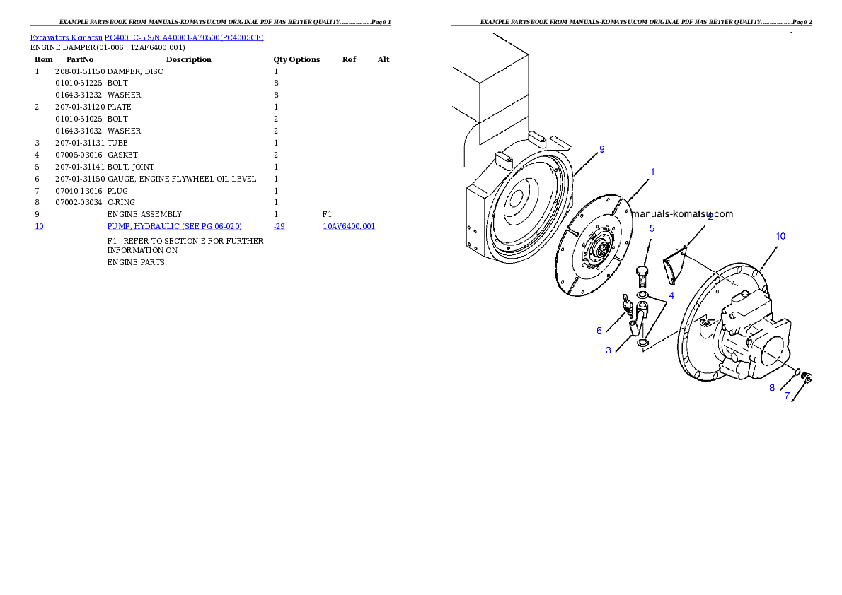 Protected: PC400LC-5 S/N A40001-A70500 Partsbook