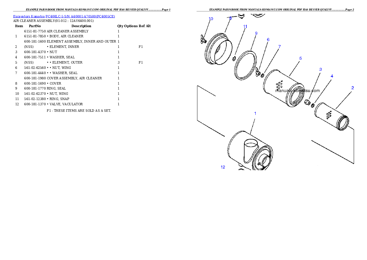 Protected: PC400LC-5 S/N A40001-A70500 Partsbook