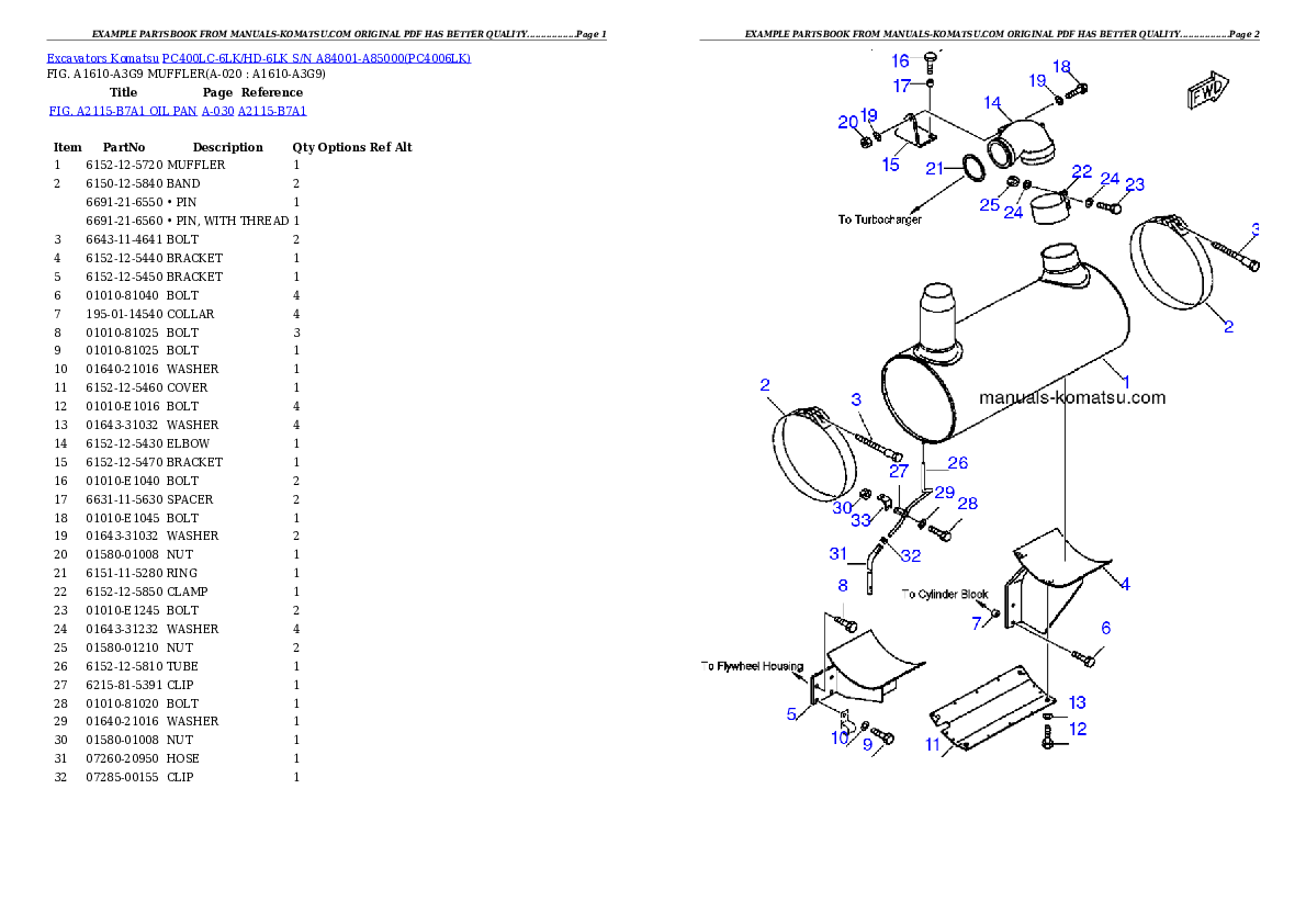Protected: PC400LC-6LK/HD-6LK S/N A84001-A85000 Partsbook