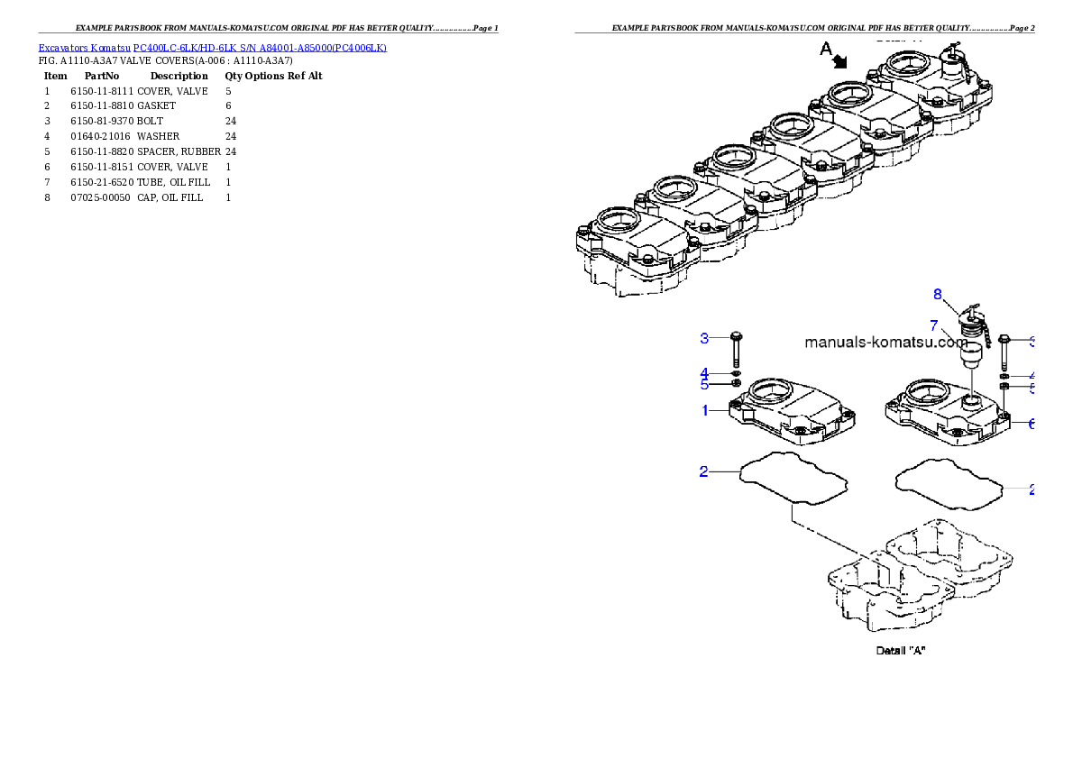 Protected: PC400LC-6LK/HD-6LK S/N A84001-A85000 Partsbook