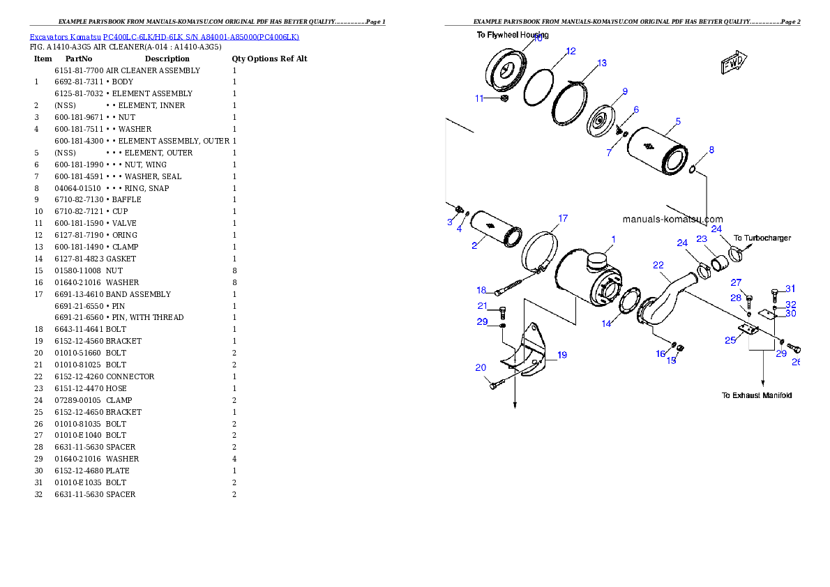 Protected: PC400LC-6LK/HD-6LK S/N A84001-A85000 Partsbook