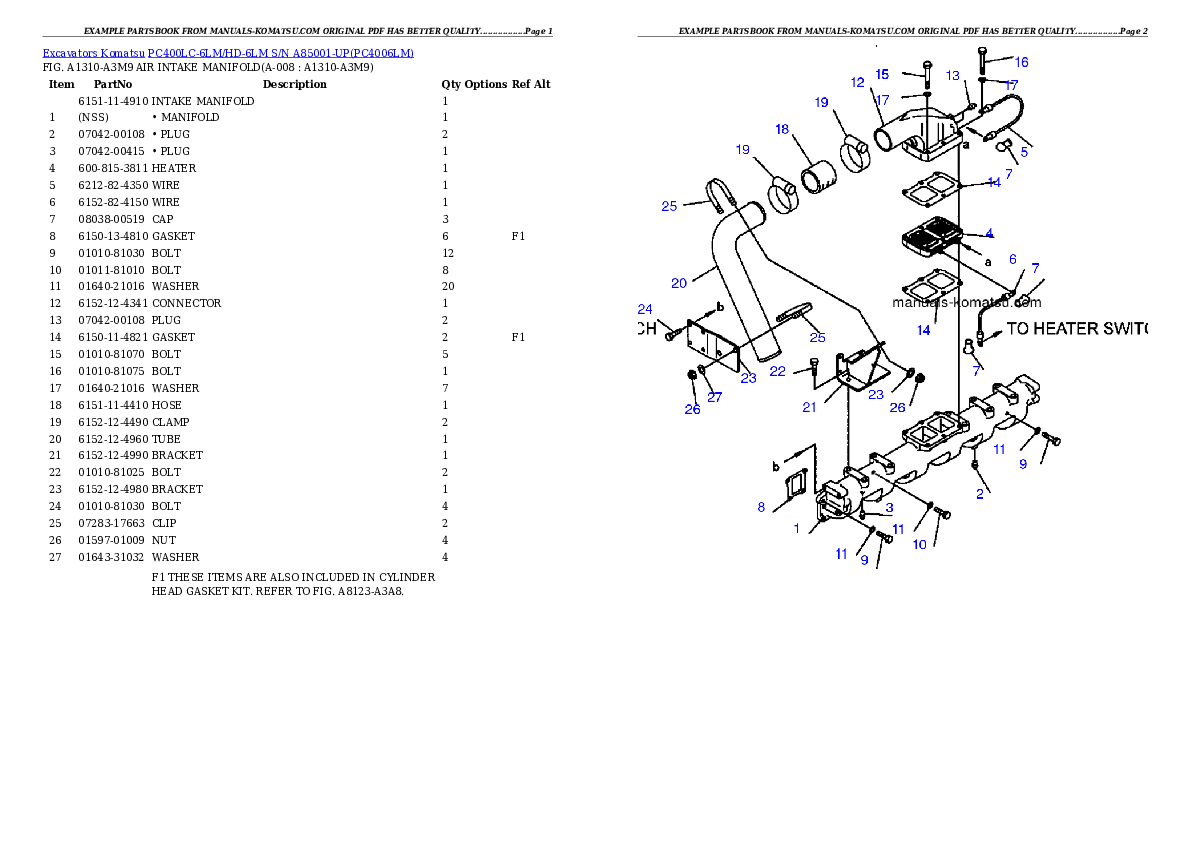 Protected: PC400LC-6LM/HD-6LM S/N A85001-UP Partsbook
