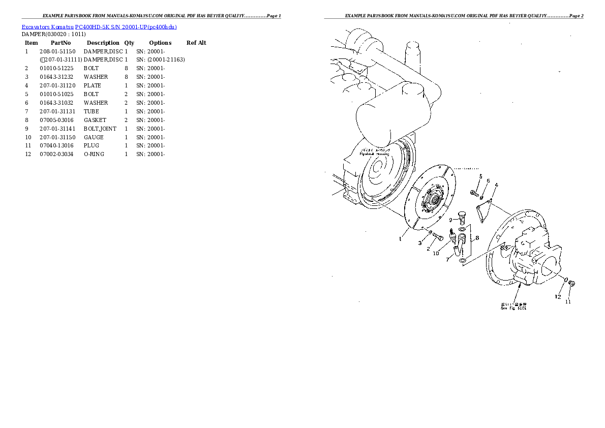 PC400HD-5K S/N 20001-UP Partsbook