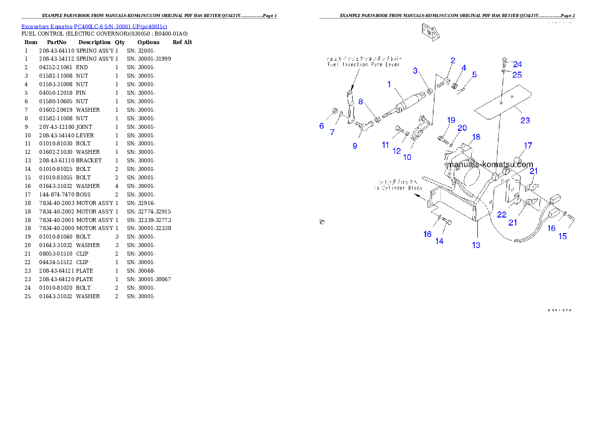 Protected: PC400LC-6 S/N 30001-UP Partsbook