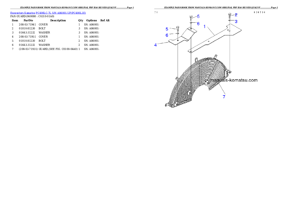 Protected: PC400LC-7L S/N A86001-UP Partsbook