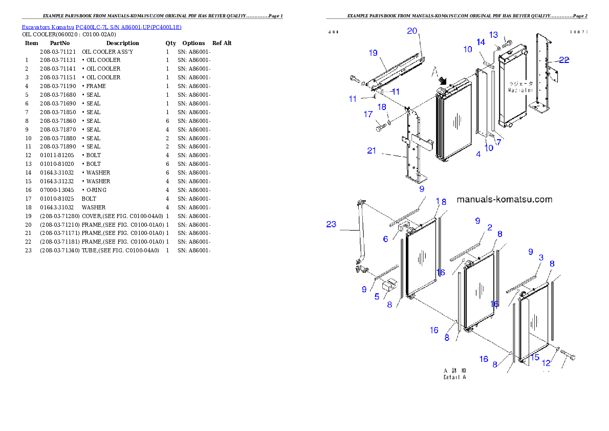 Protected: PC400LC-7L S/N A86001-UP Partsbook