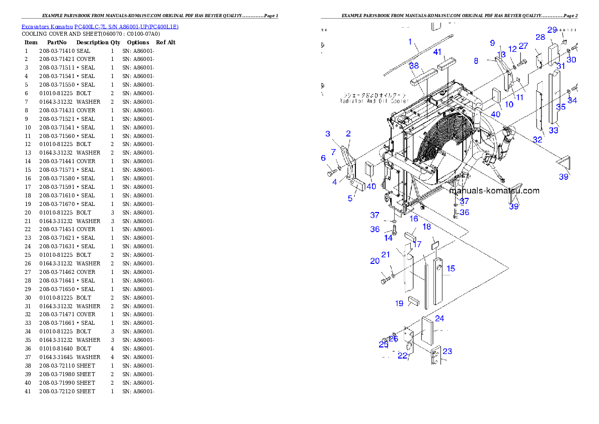 Protected: PC400LC-7L S/N A86001-UP Partsbook