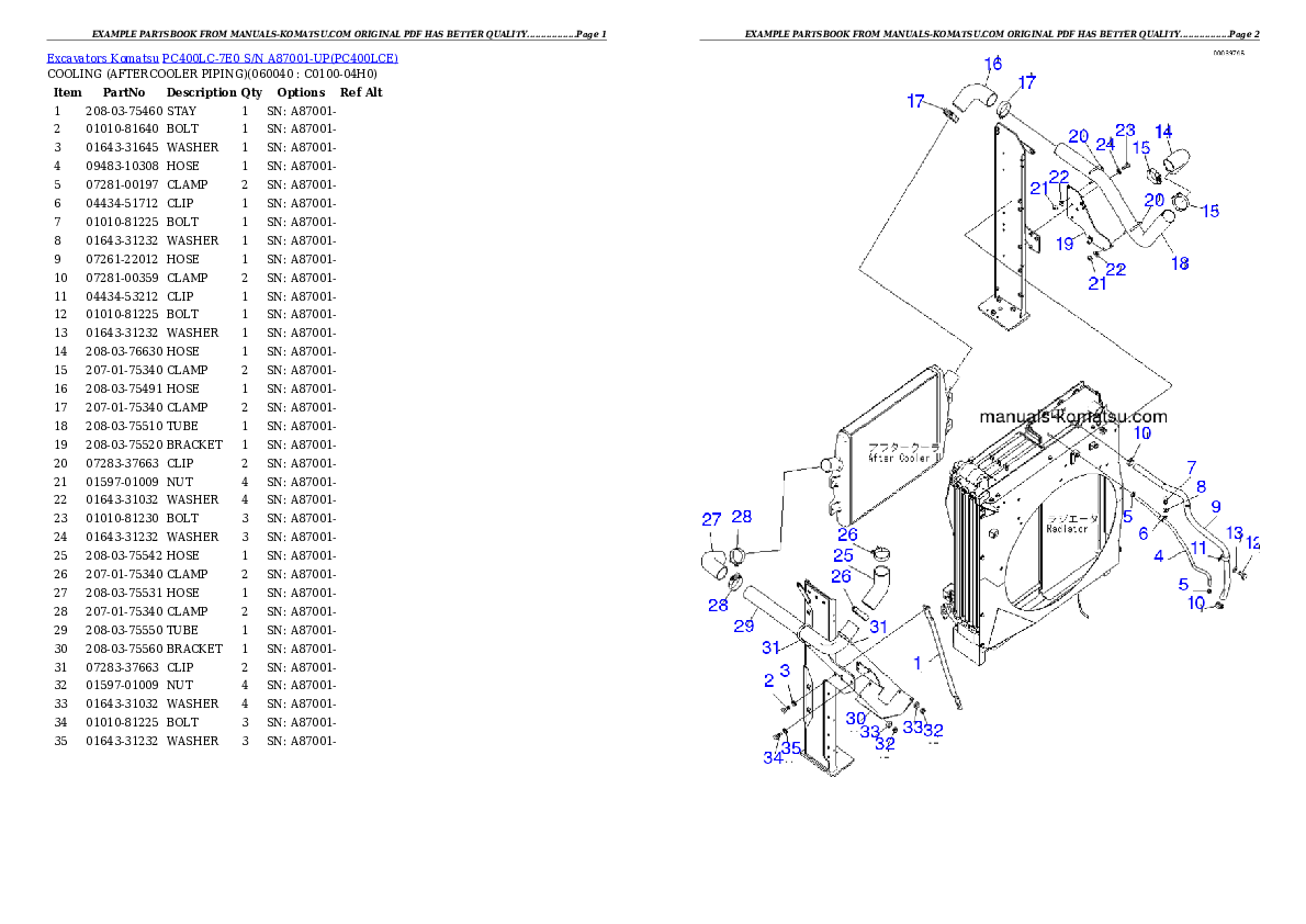 Protected: PC400LC-7E0 S/N A87001-UP Partsbook