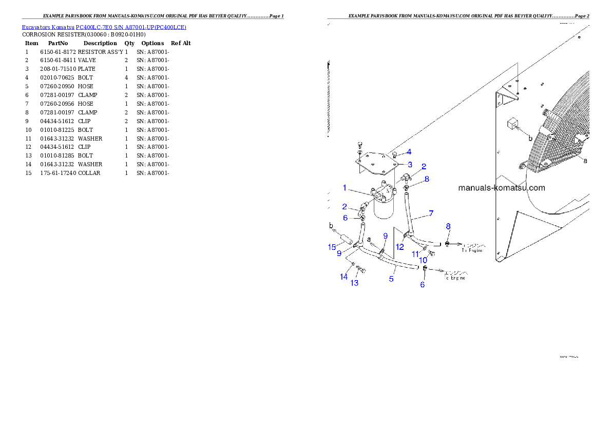Protected: PC400LC-7E0 S/N A87001-UP Partsbook
