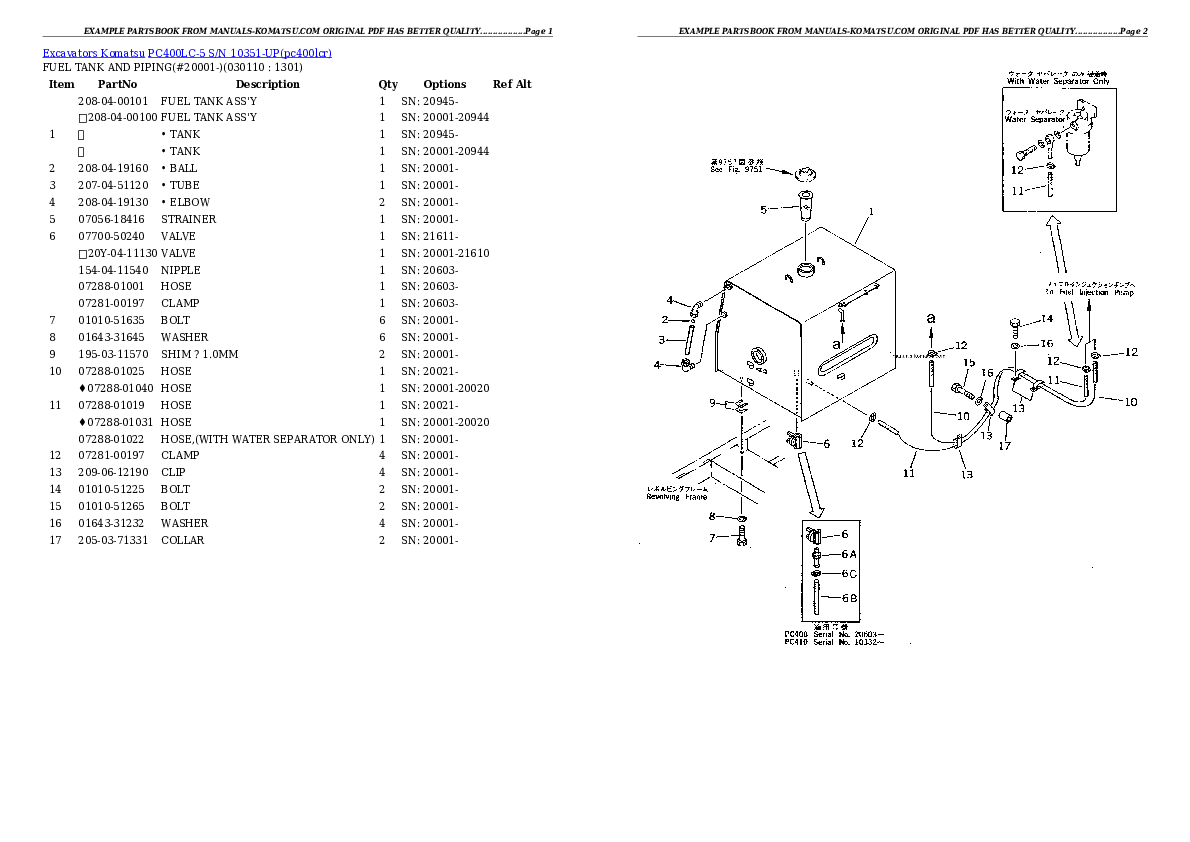 Protected: PC400LC-5 S/N 10351-UP Partsbook