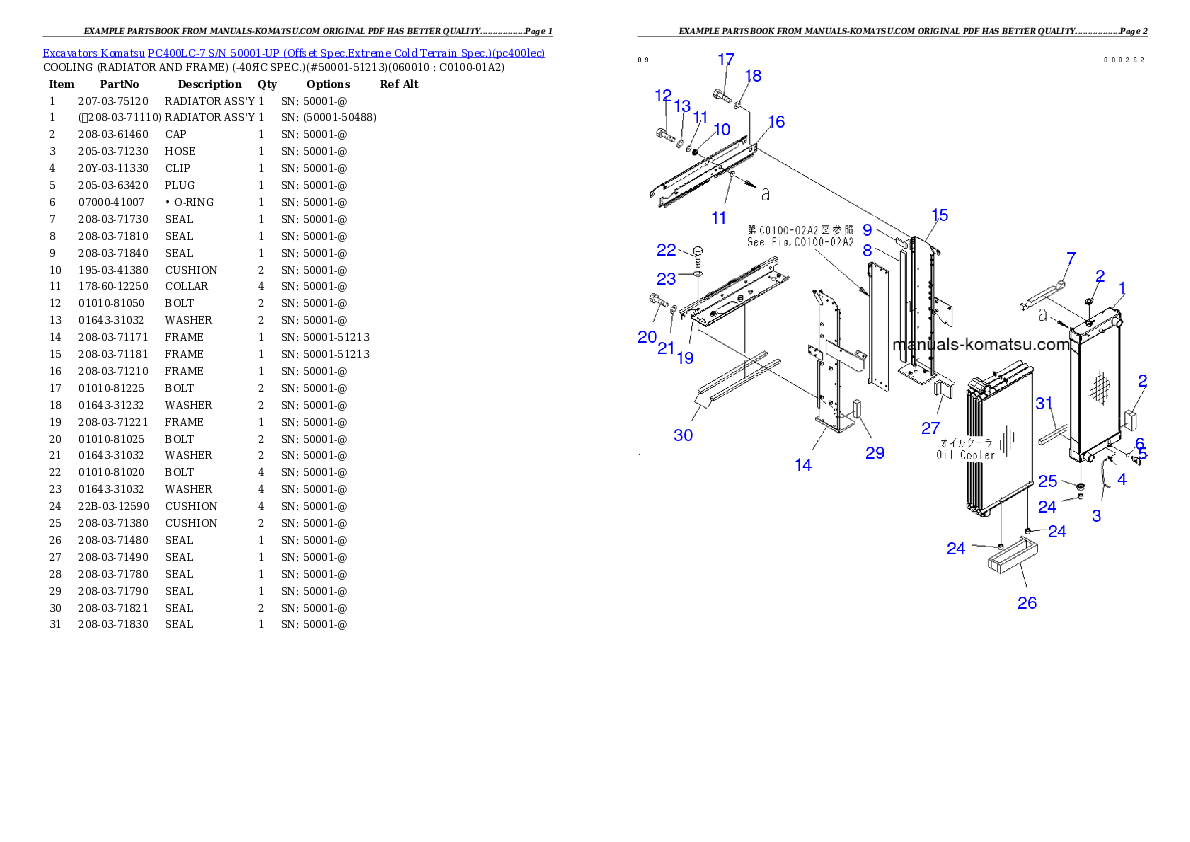 Protected: PC400LC-7 S/N 50001-UP (Offset Spec.Extreme Cold Terrain Spec.) Partsbook
