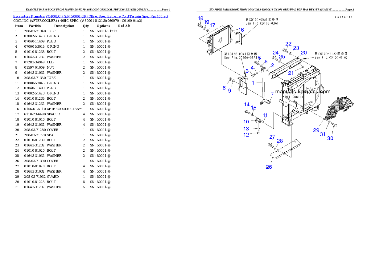Protected: PC400LC-7 S/N 50001-UP (Offset Spec.Extreme Cold Terrain Spec.) Partsbook