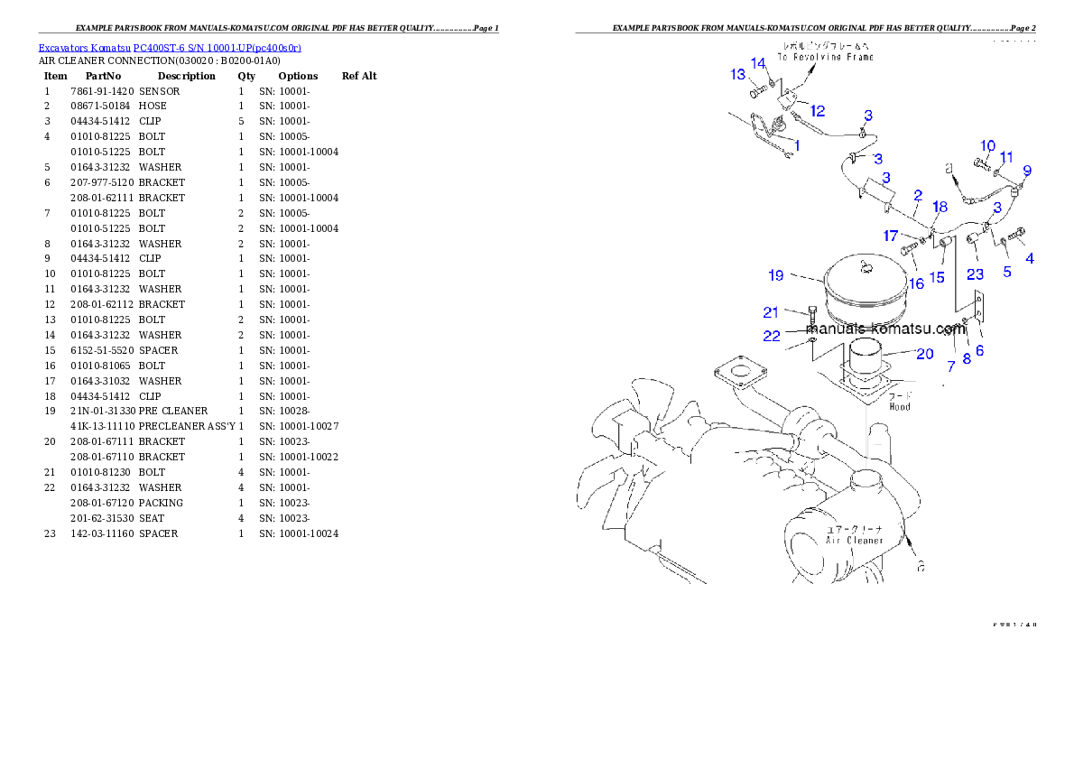 PC400ST-6 S/N 10001-UP Partsbook