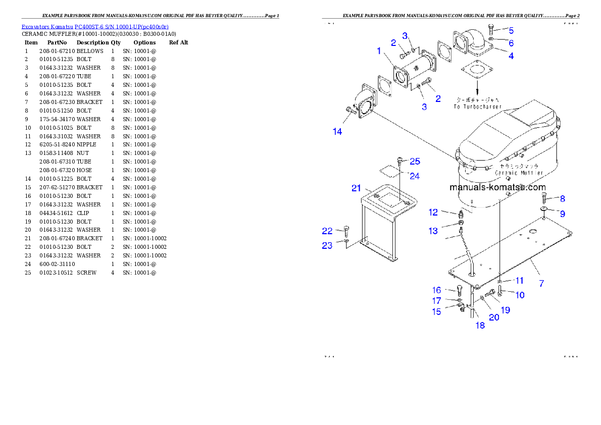 PC400ST-6 S/N 10001-UP Partsbook