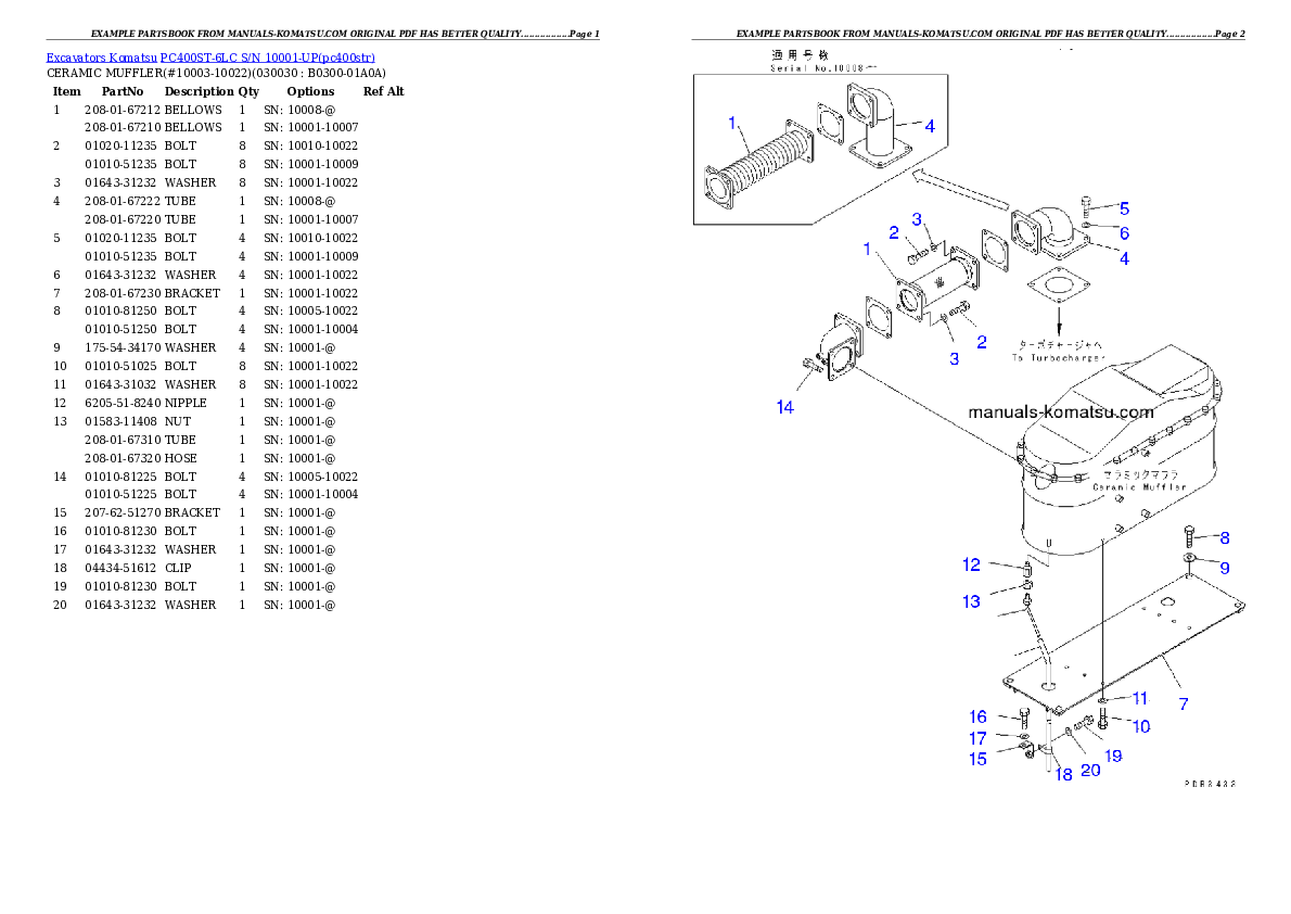 PC400ST-6LC S/N 10001-UP Partsbook