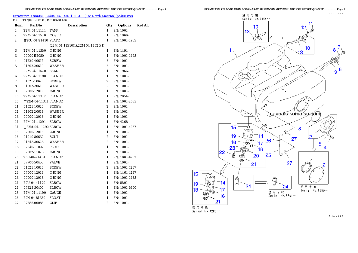 Protected: PC40MRX-1 S/N 1001-UP (For North America) Partsbook