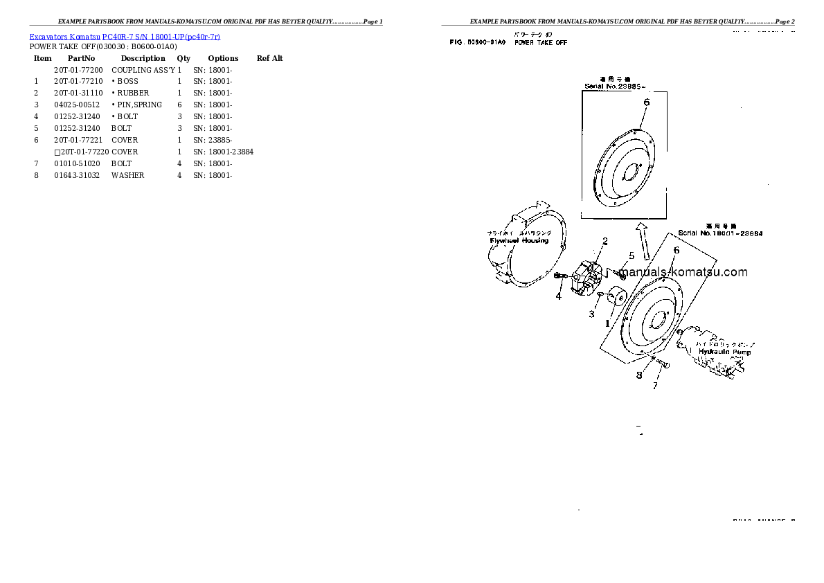 PC40R-7 S/N 18001-UP Partsbook