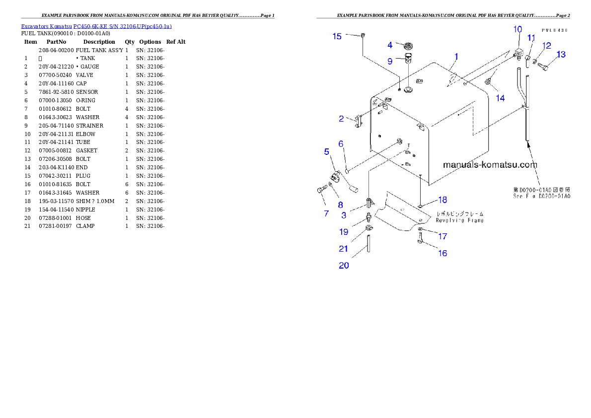 Protected: PC450-6K-KE S/N 32106-UP Partsbook