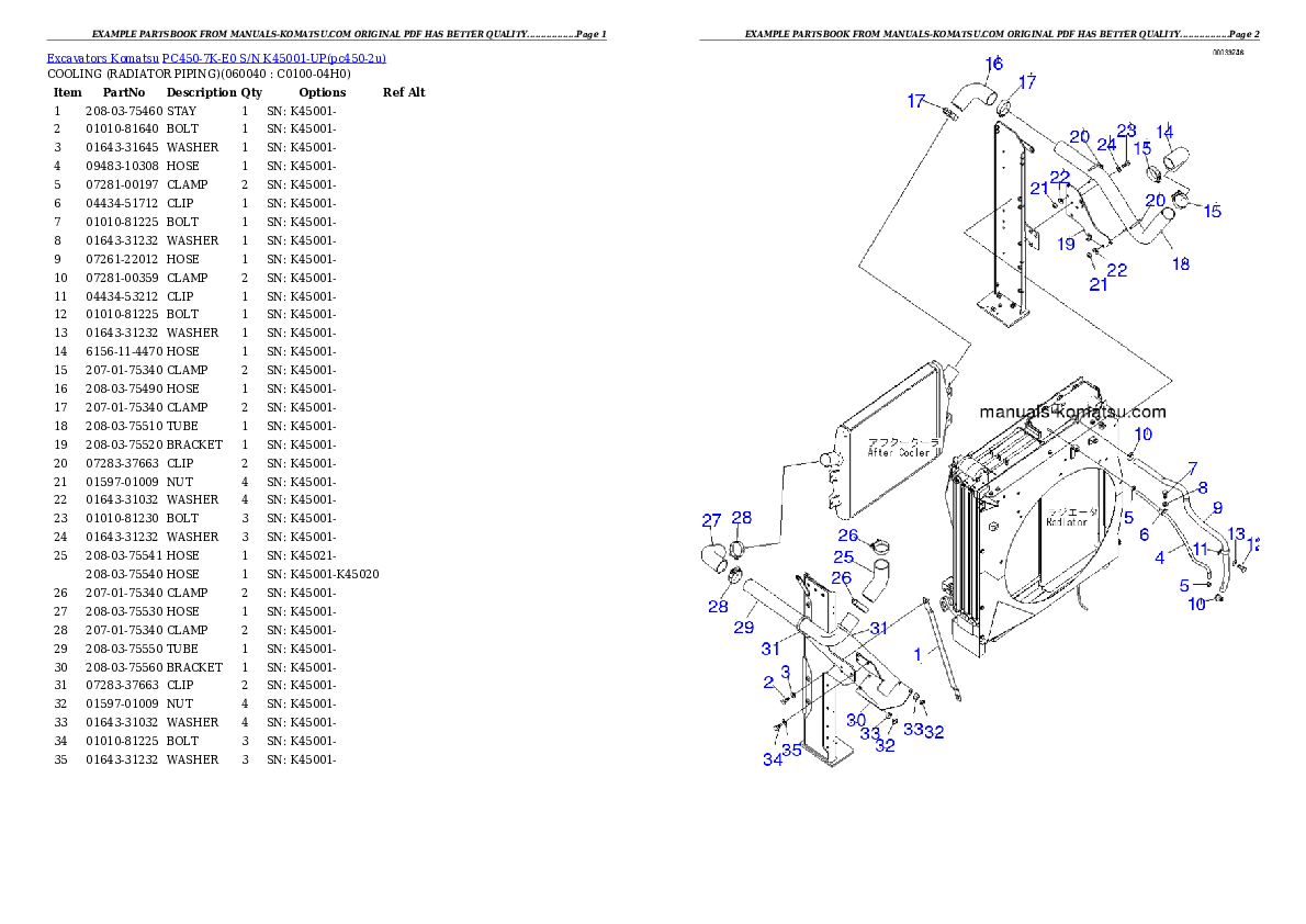 Protected: PC450-7K-E0 S/N K45001-UP Partsbook