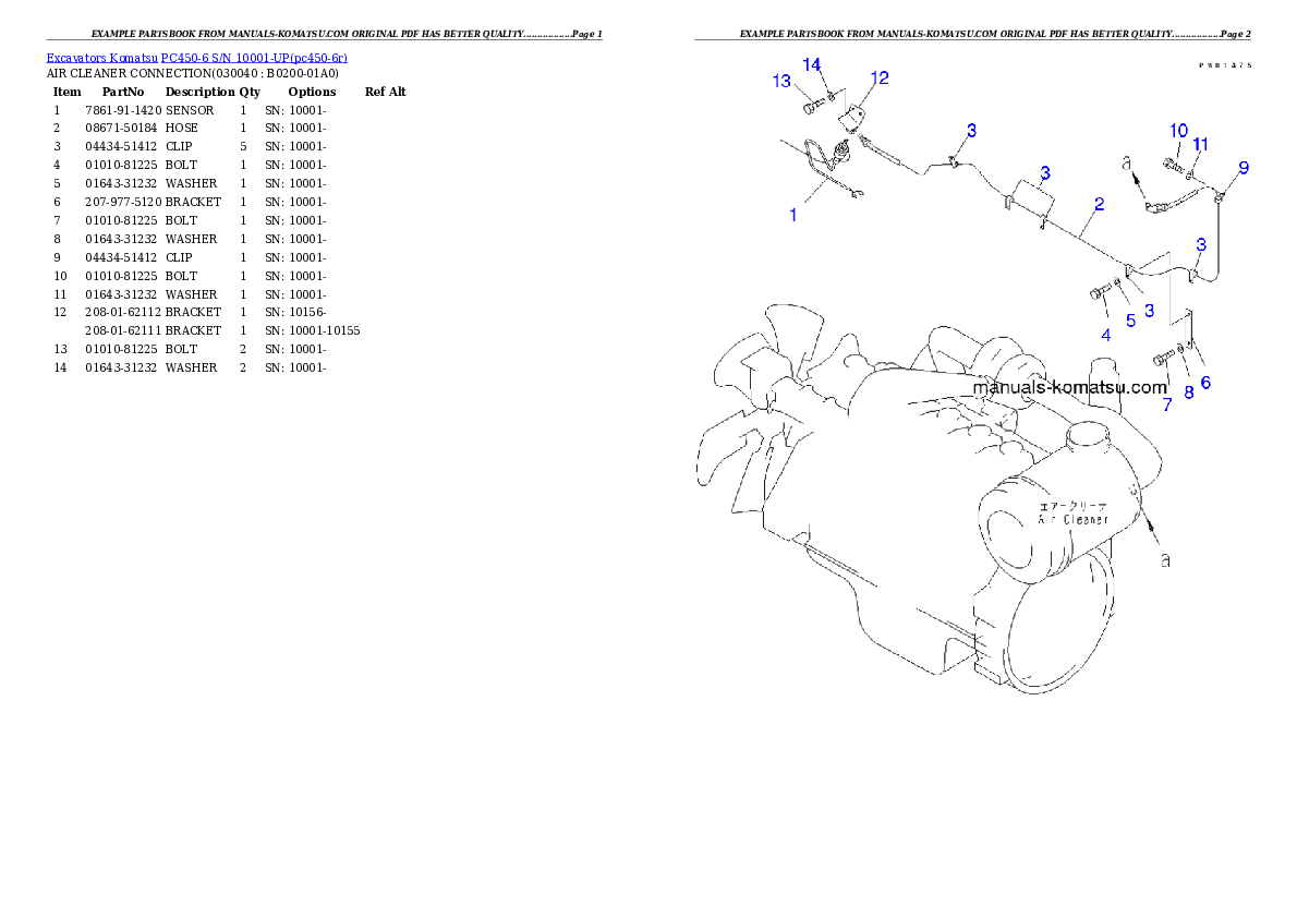 Protected: PC450-6 S/N 10001-UP (SAA6D125E-2 (Emission) Eng. Installed) Partsbook