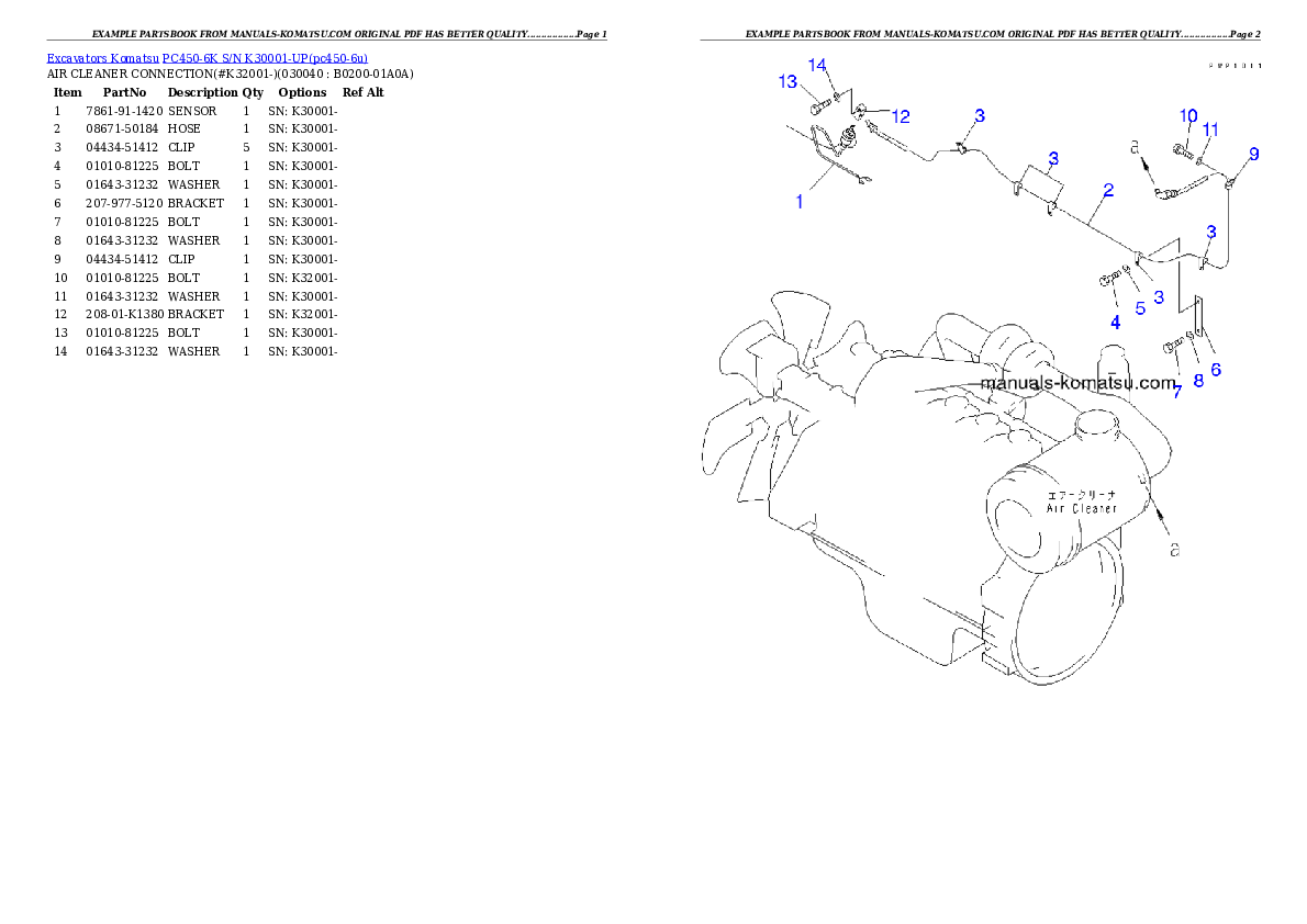 Protected: PC450-6K S/N K30001-UP Partsbook