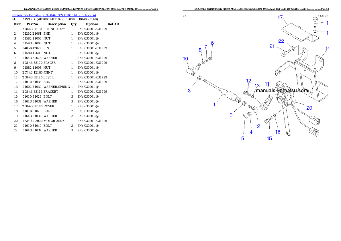Protected: PC450-6K S/N K30001-UP Partsbook