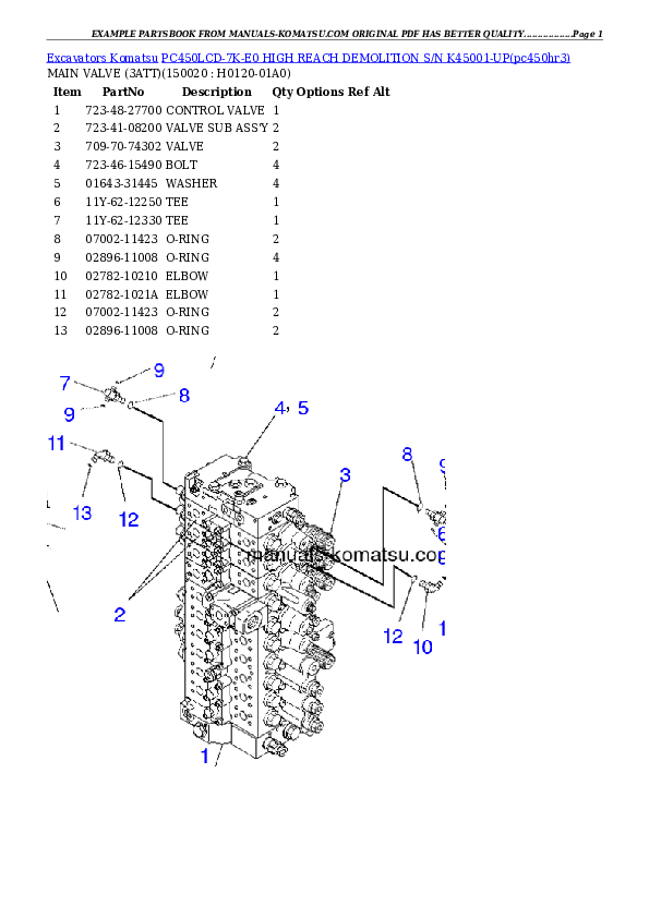 PC450LCD-7K-E0 HIGH REACH DEMOLITION S/N K45001-UP Partsbook