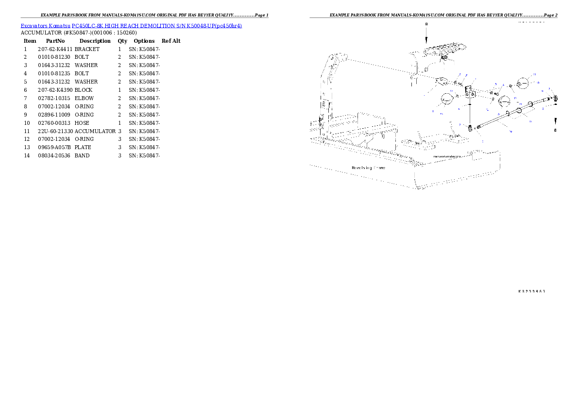 Protected: PC450LC-8K HIGH REACH DEMOLITION S/N K50048-UP Partsbook