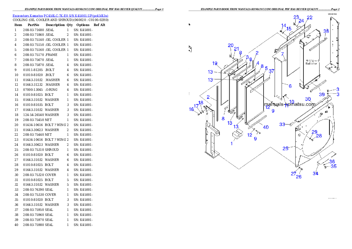 Protected: PC450LC-7K-E0 S/N K45001-UP Partsbook