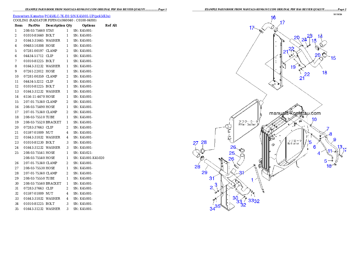 Protected: PC450LC-7K-E0 S/N K45001-UP Partsbook