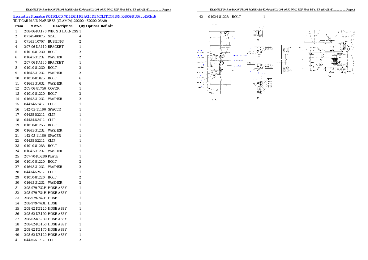 PC450LCD-7K HIGH REACH DEMOLITION S/N K40098-UP Partsbook