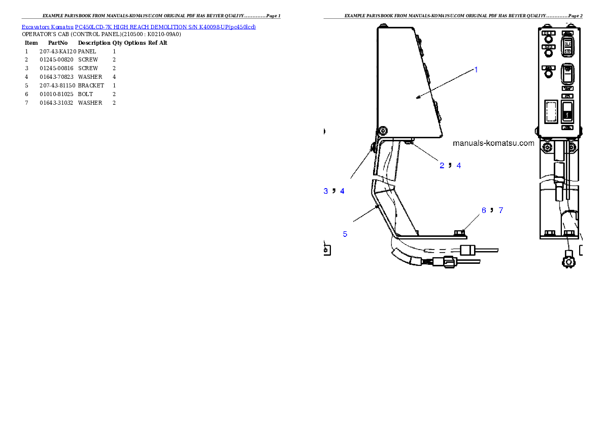 Protected: PC450LCD-7K HIGH REACH DEMOLITION S/N K40098-UP Partsbook