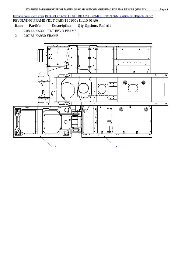 PC450LCD-7K HIGH REACH DEMOLITION S/N K40098-UP Partsbook