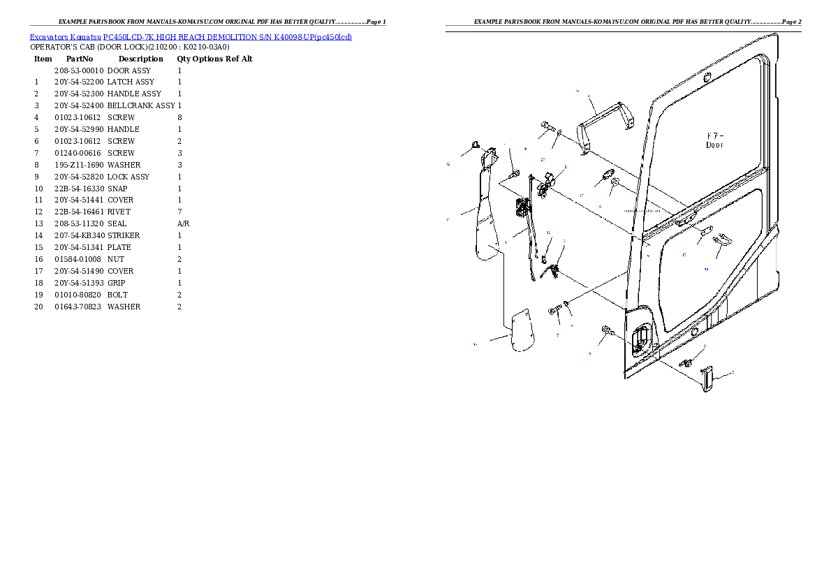Protected: PC450LCD-7K HIGH REACH DEMOLITION S/N K40098-UP Partsbook