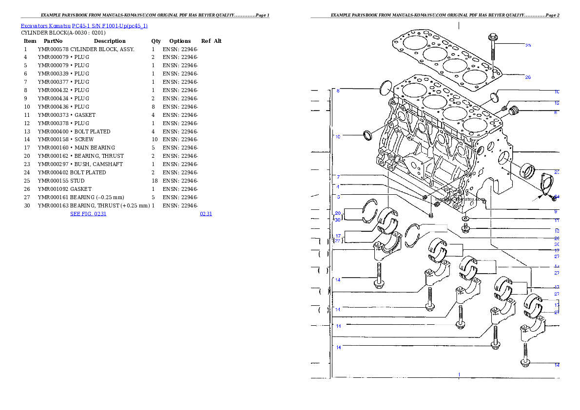 PC45-1 S/N F1001-Up Partsbook