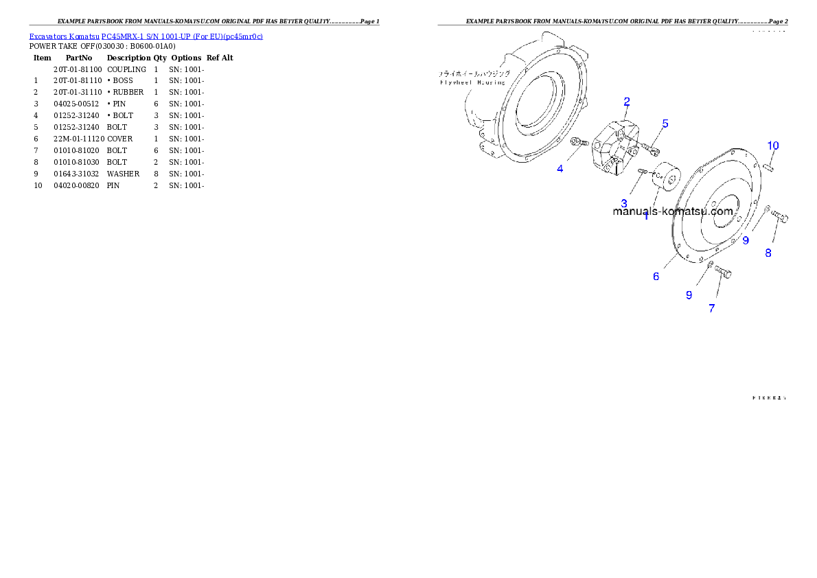 PC45MRX-1 S/N 1001-UP (For EU) Partsbook