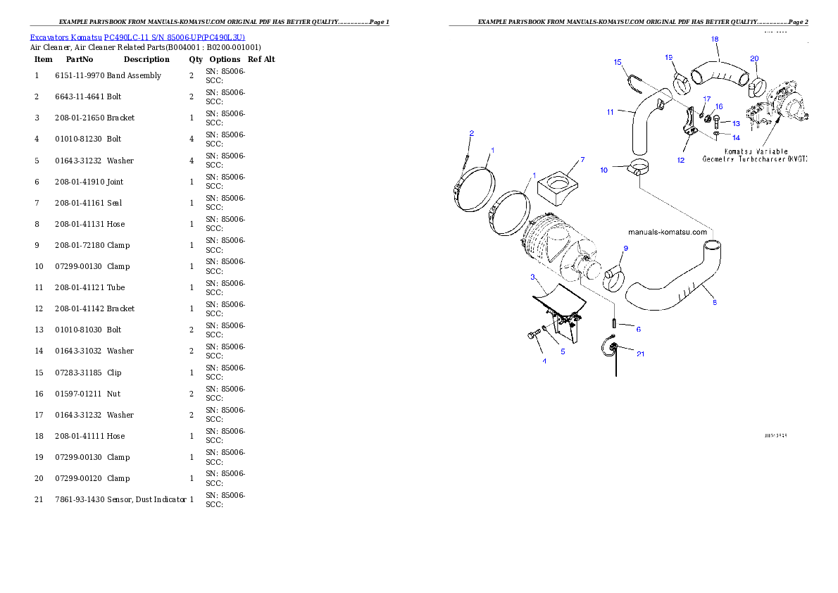 Protected: PC490LC-11 S/N 85006-UP Partsbook