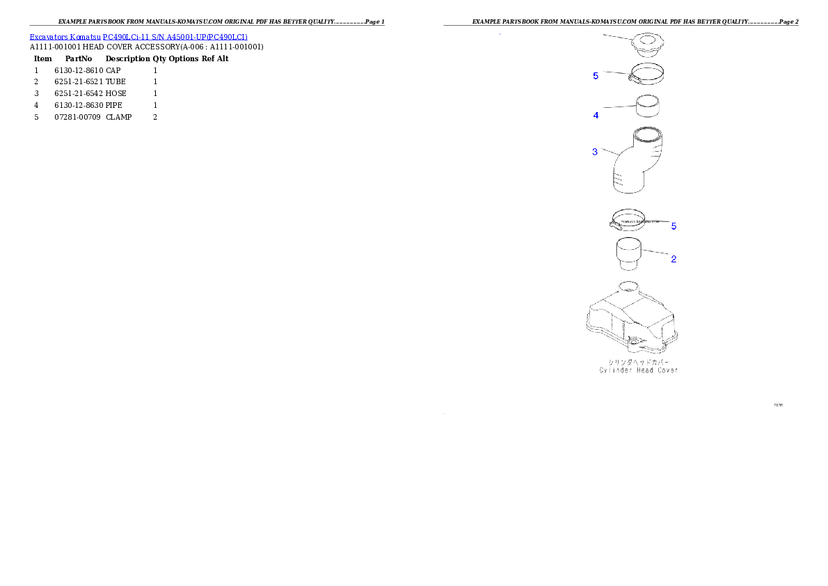 PC490LCi-11 S/N A45001-UP Partsbook