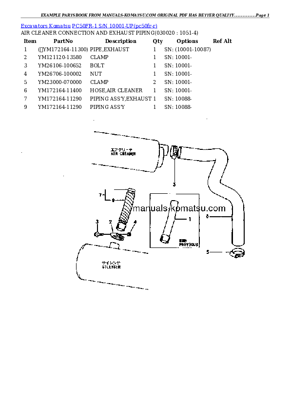 PC50FR-1 S/N 10001-UP Partsbook