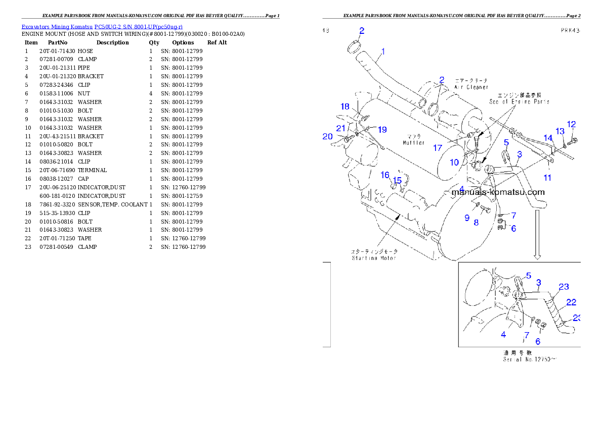PC50UG-2 S/N 8001-UP Partsbook
