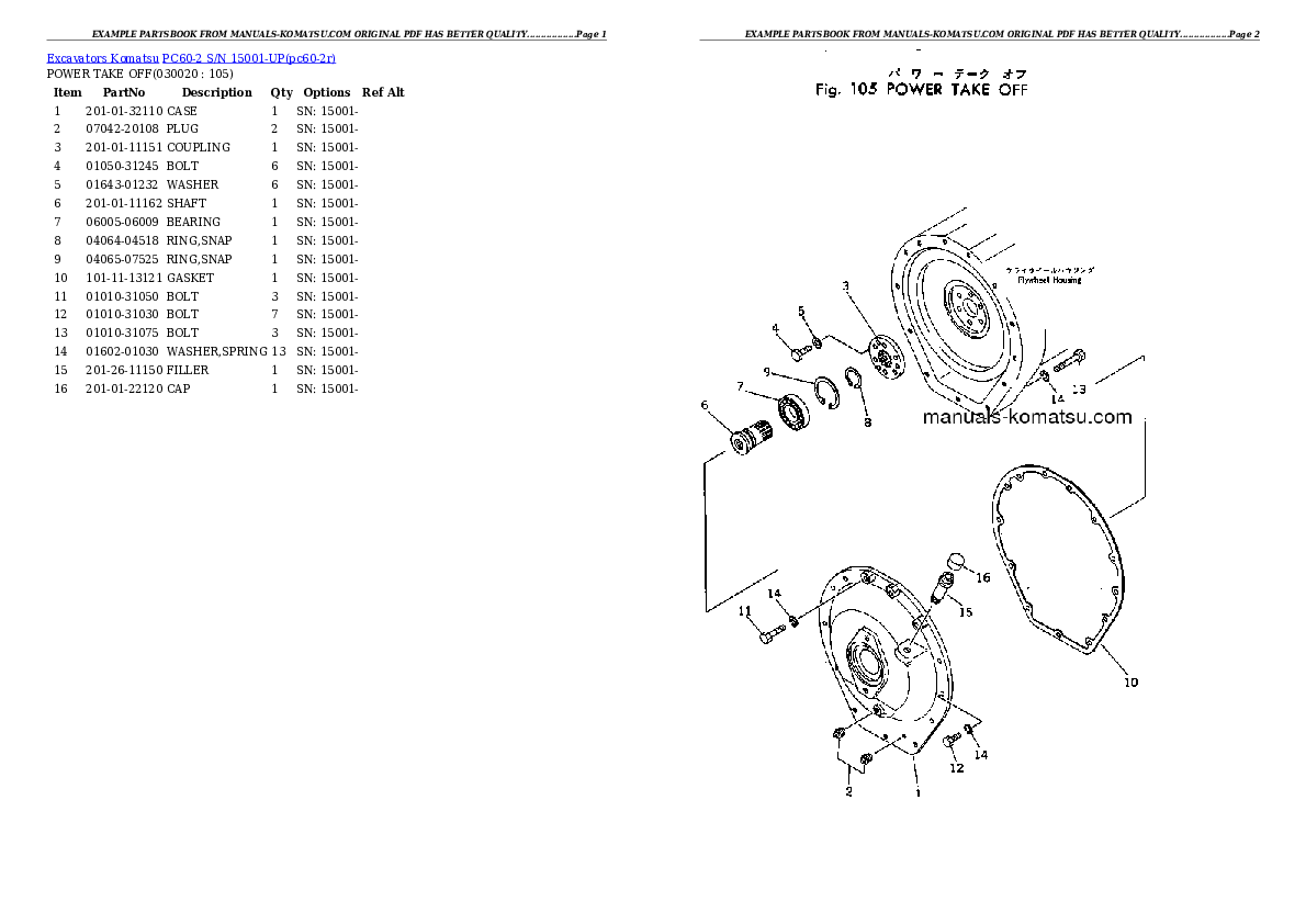 PC60-2 S/N 15001-UP Partsbook