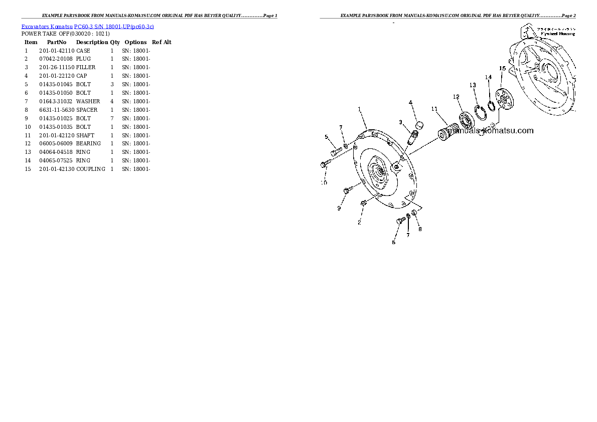 PC60-3 S/N 18001-UP Partsbook