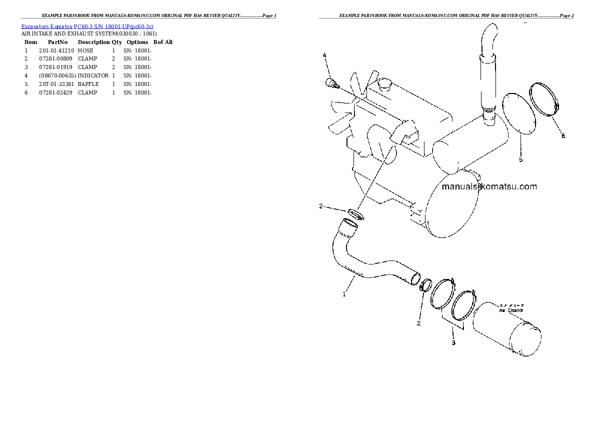 PC60-3 S/N 18001-UP Partsbook