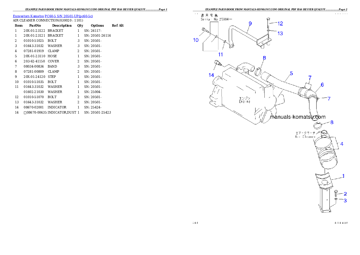 PC60-5 S/N 20501-UP Partsbook
