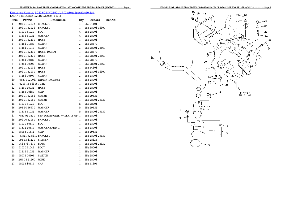 PC60-6C S/N 28001-UP (Custom Spec.) Partsbook