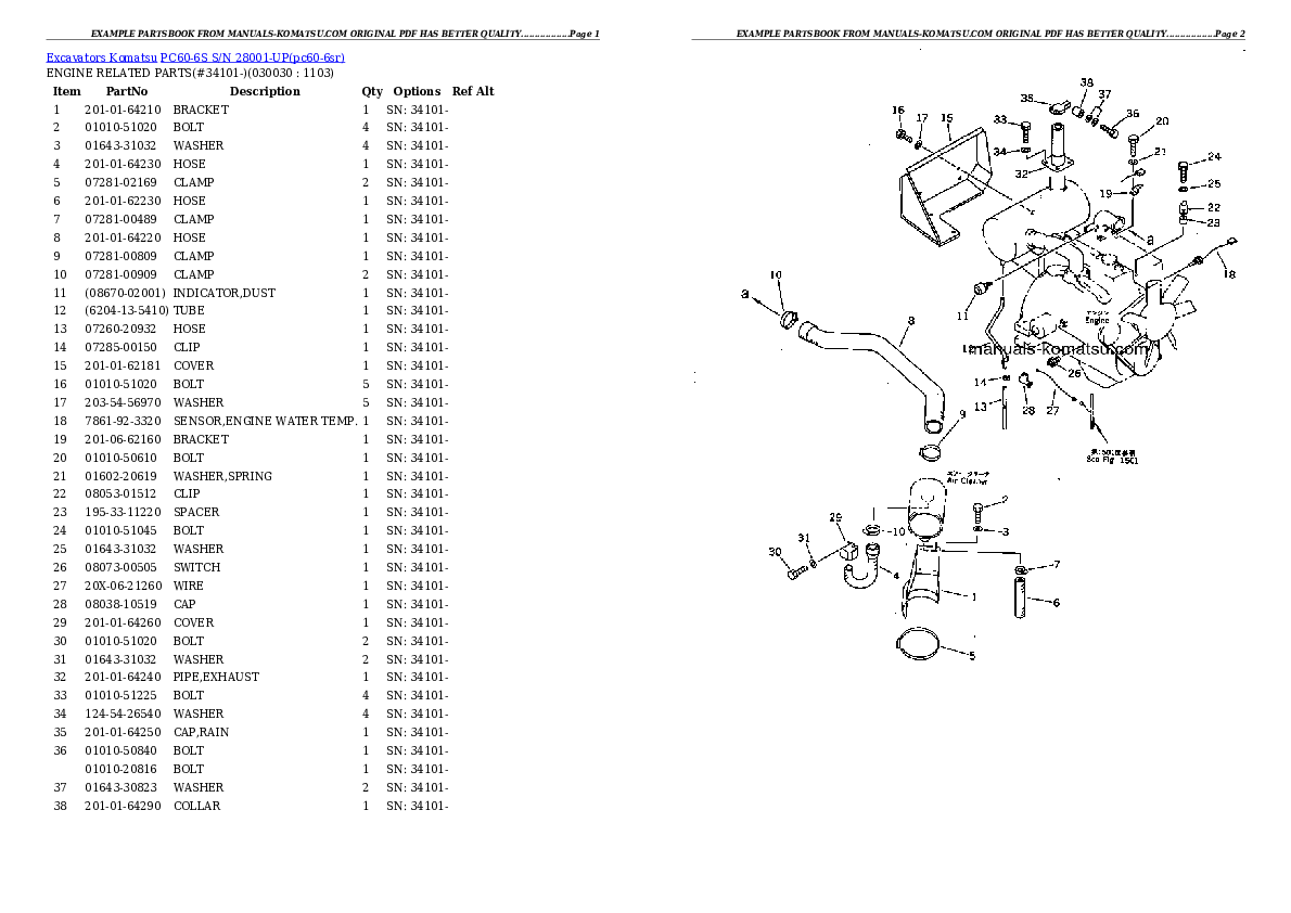 PC60-6S S/N 28001-UP Partsbook
