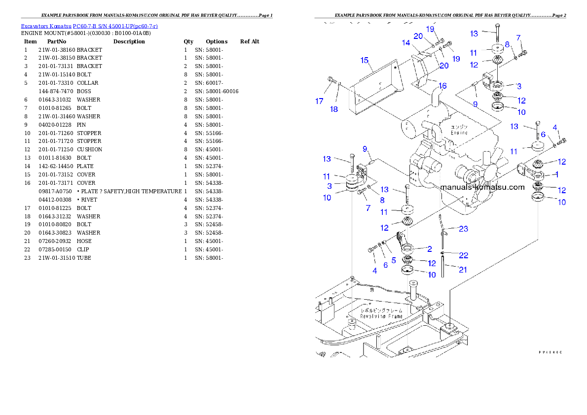 PC60-7-B S/N 45001-UP Partsbook
