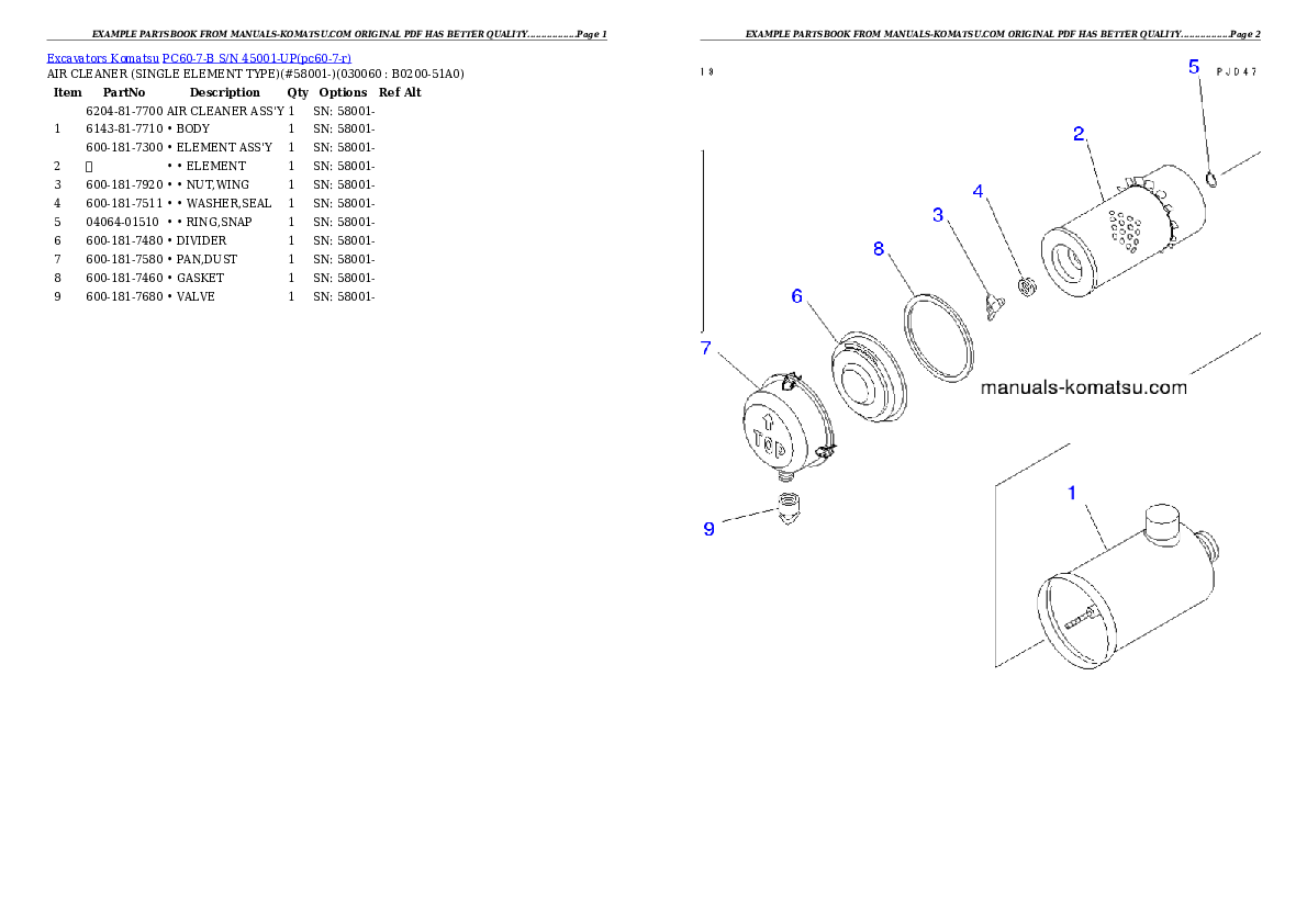 Protected: PC60-7-B S/N 45001-UP Partsbook