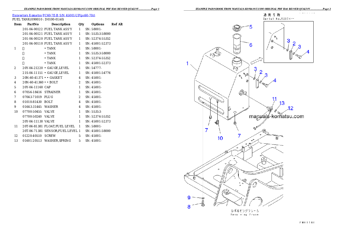 Protected: PC60-7E-B S/N 45001-UP Partsbook